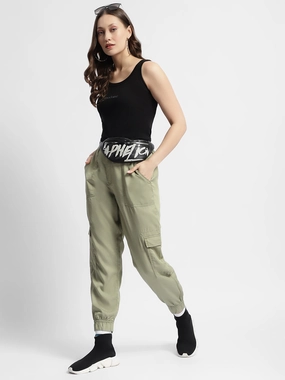 Madame Tapered Fit Olive Green Mid Rise Cargo Joggers Soft Wear