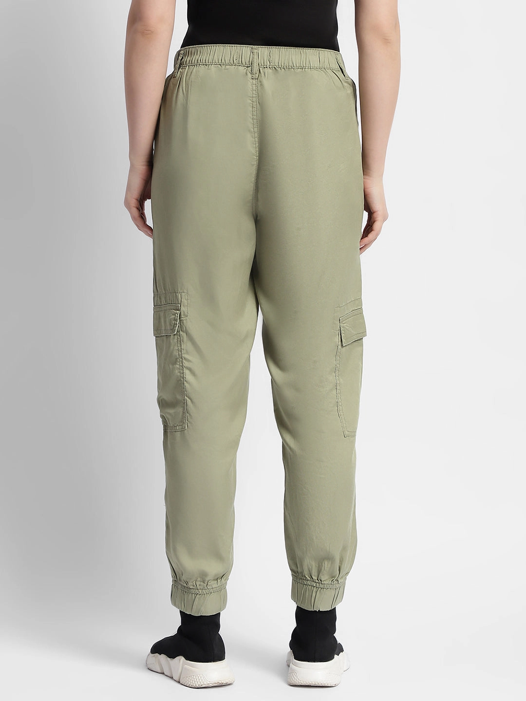 Madame Tapered Fit Olive Green Mid Rise Cargo Joggers Soft Touch