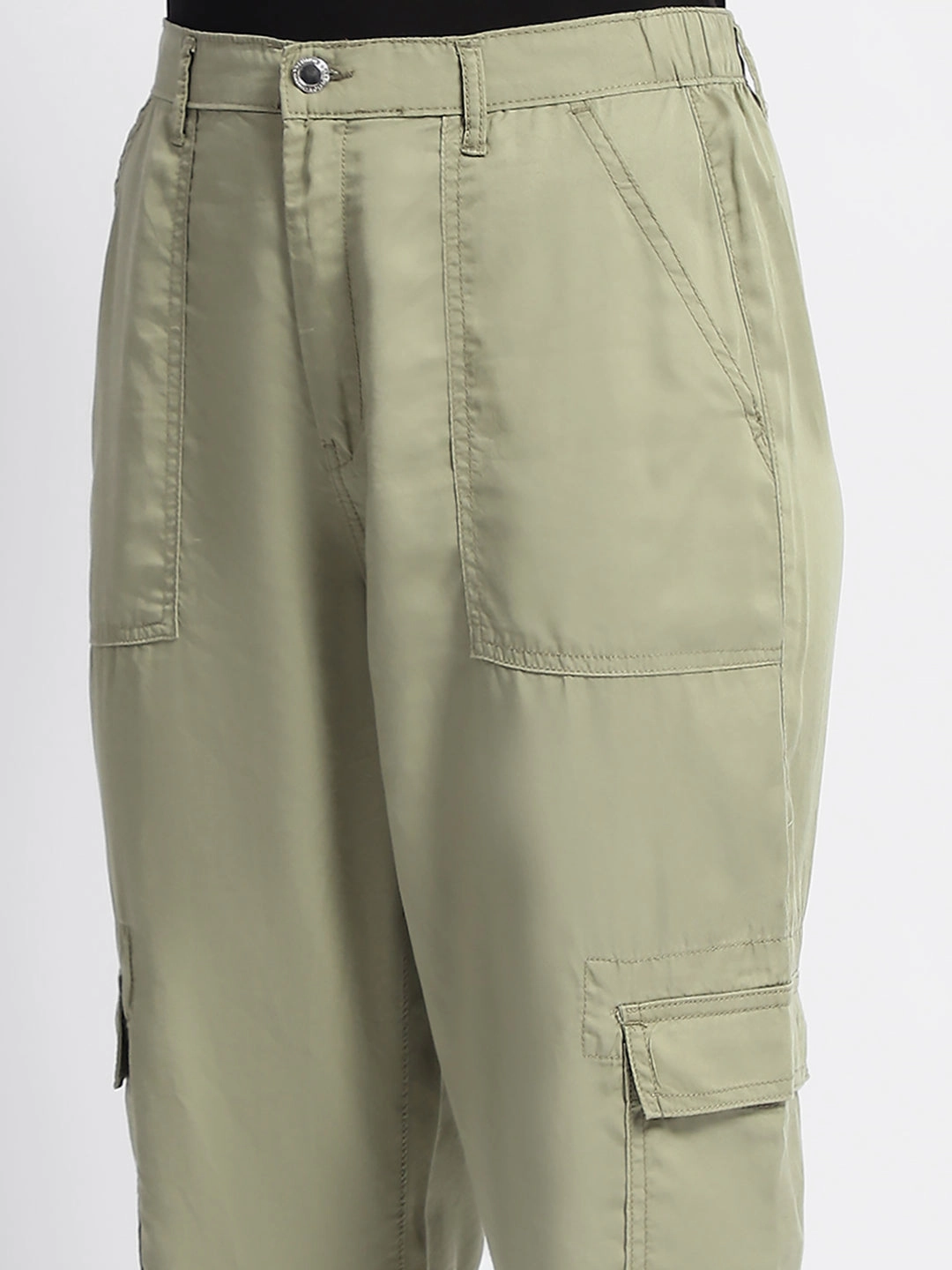 Anti Static Finish Classic Comfort Madame Tapered Fit Olive Green Mid Rise Cargo Joggers