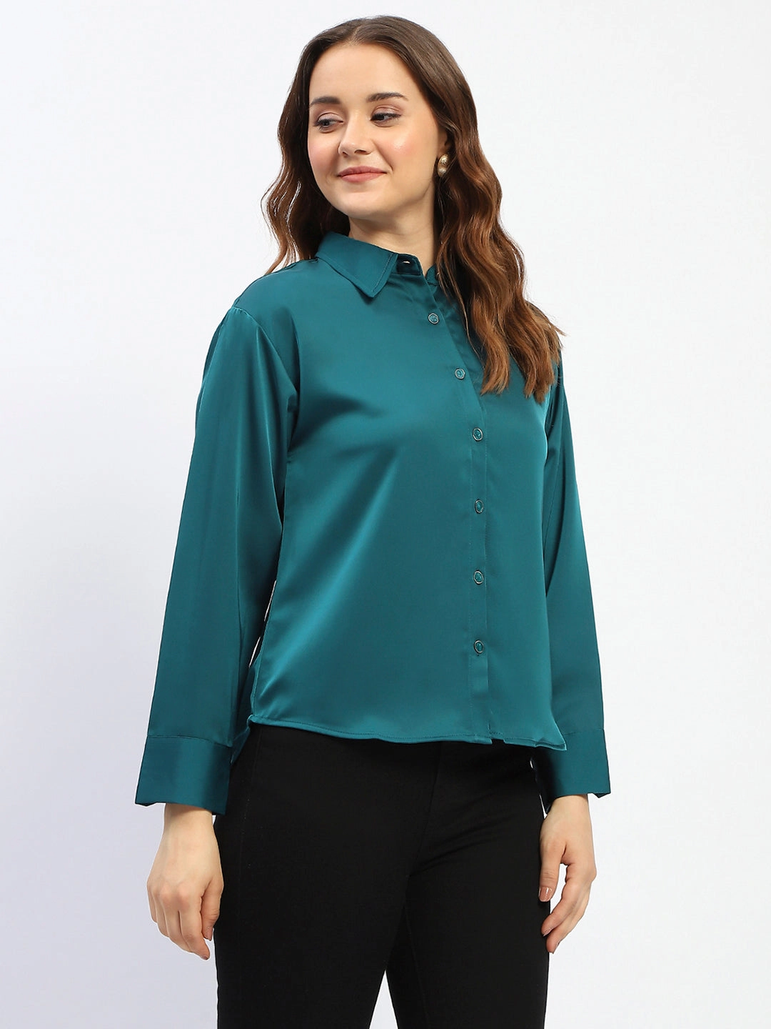 Moisture wicking Madame Teal Button Down Shirt