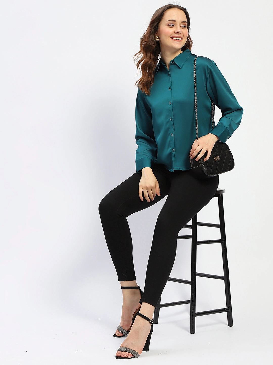 Madame Teal Button Down Shirt Morning Comfort