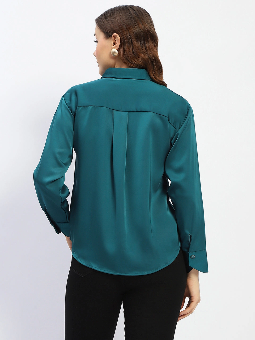 Madame Teal Button Down Shirt Simple Style Date night