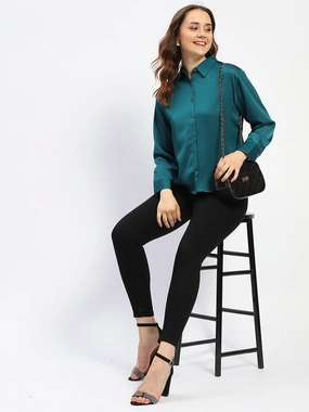 Madame Teal Button Down Shirt Morning Comfort