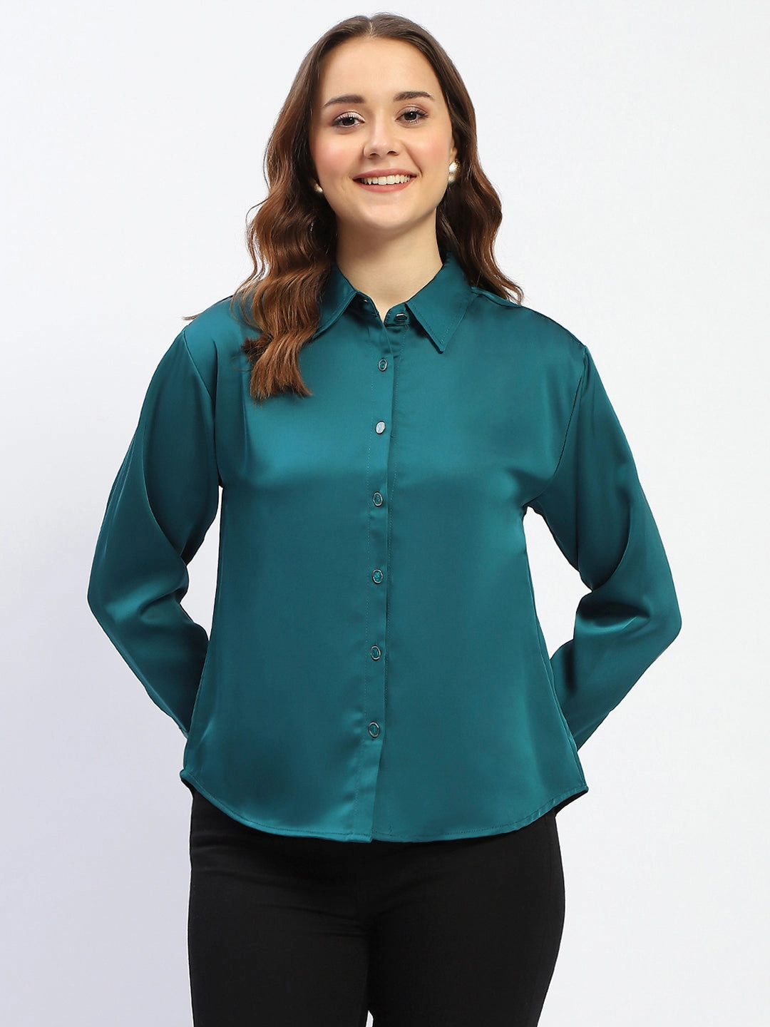 Madame Teal Button Down Shirt Soft Collar Design