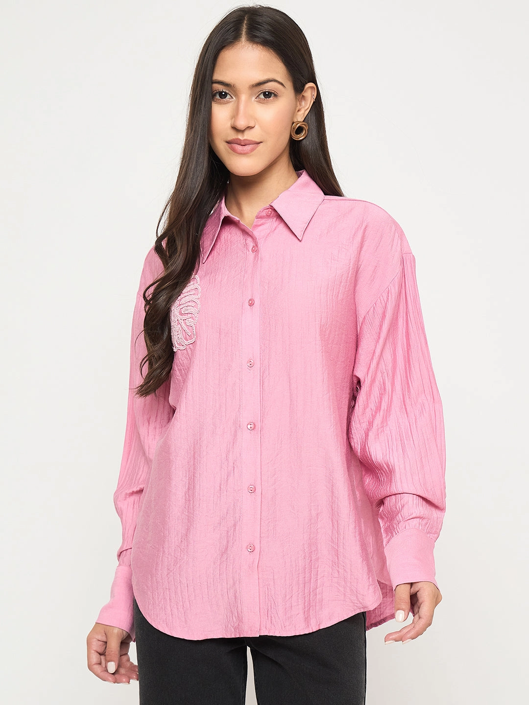 Madame Textured Botanical Embellishment Dusty Pink Shirt Timeless Piece Trendy Outfit