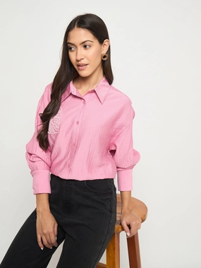Lightweight Material Madame Textured Botanical Embellishment Dusty Pink Shirt