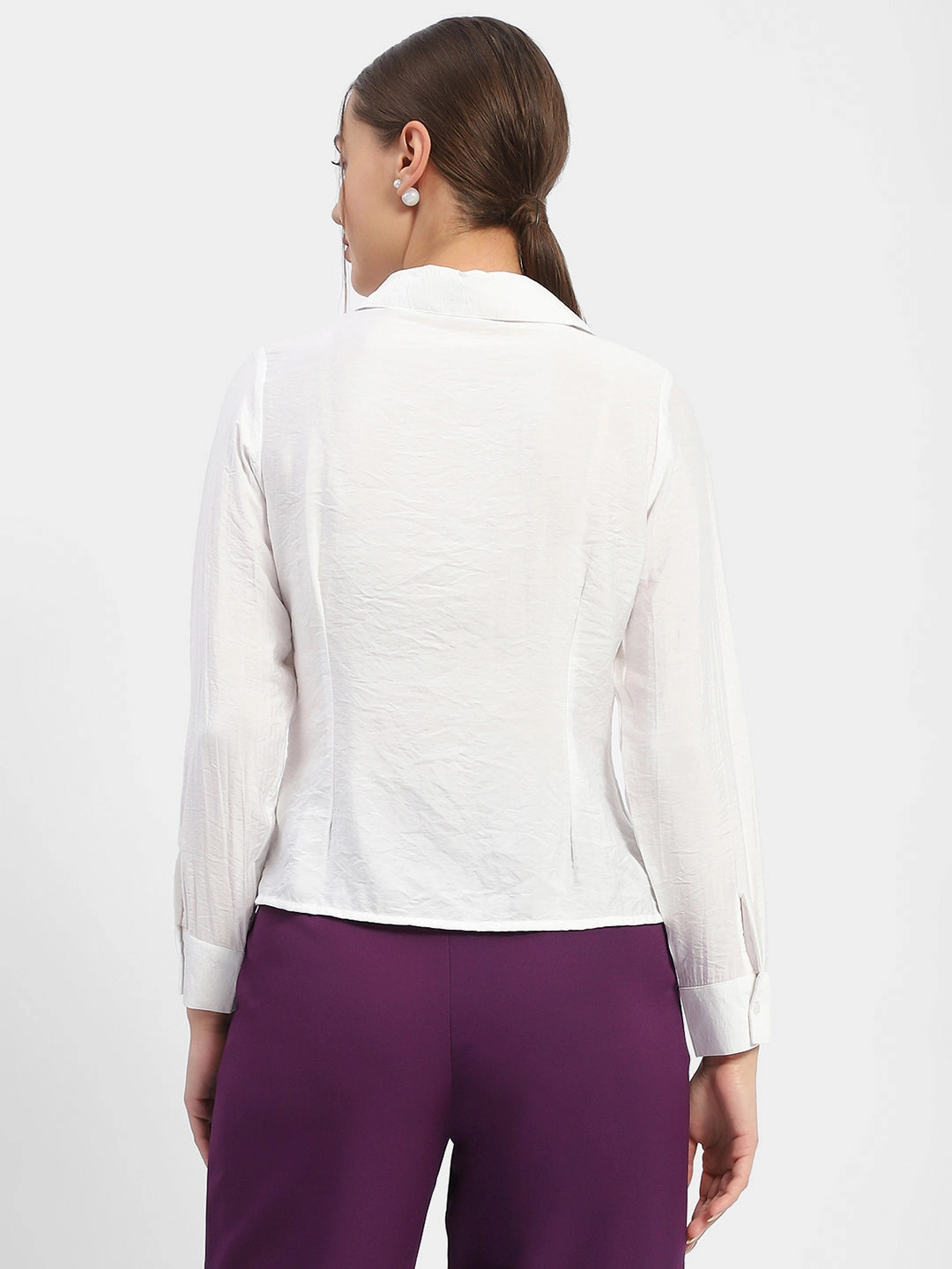 Plus size option Metallic Finish Madame Textured White Ruched Shirt