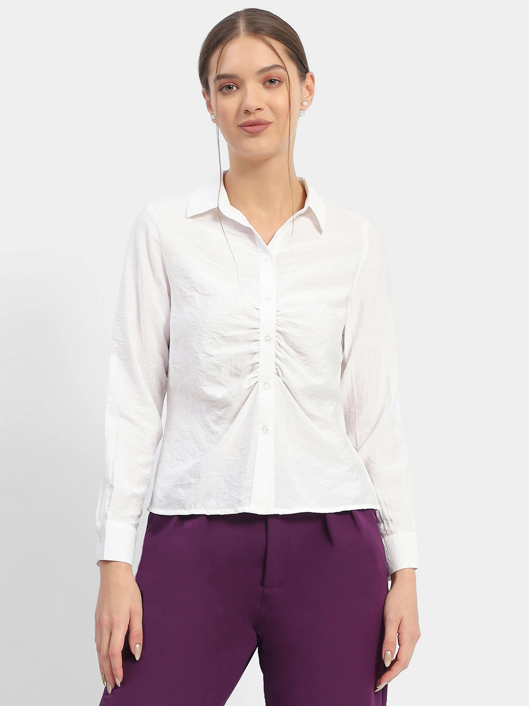 Distressed finish Madame Textured White Ruched Shirt