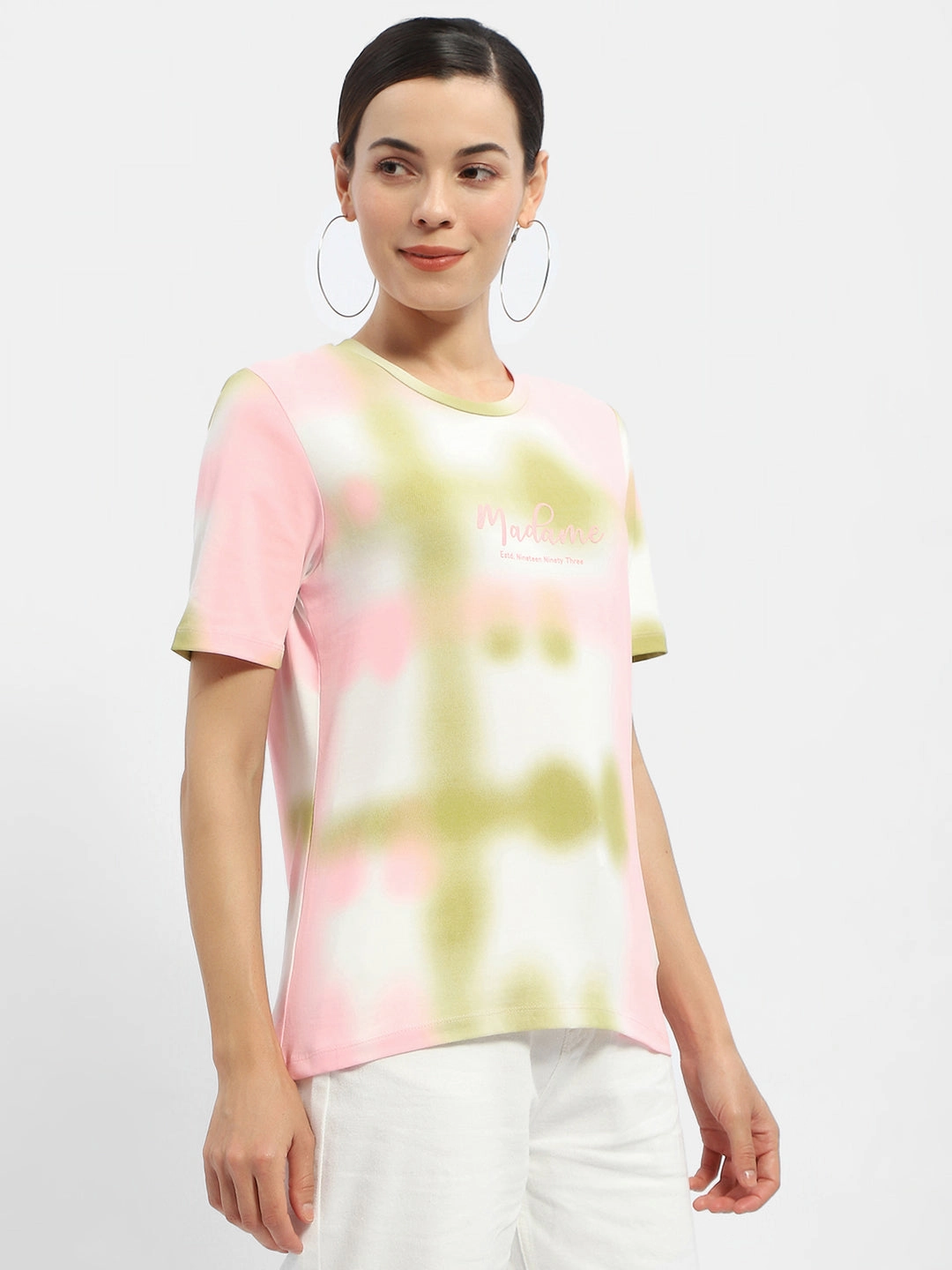 Active Comfort Wear Pastel color Madame Tie-Dye Pink Regular T-Shirt