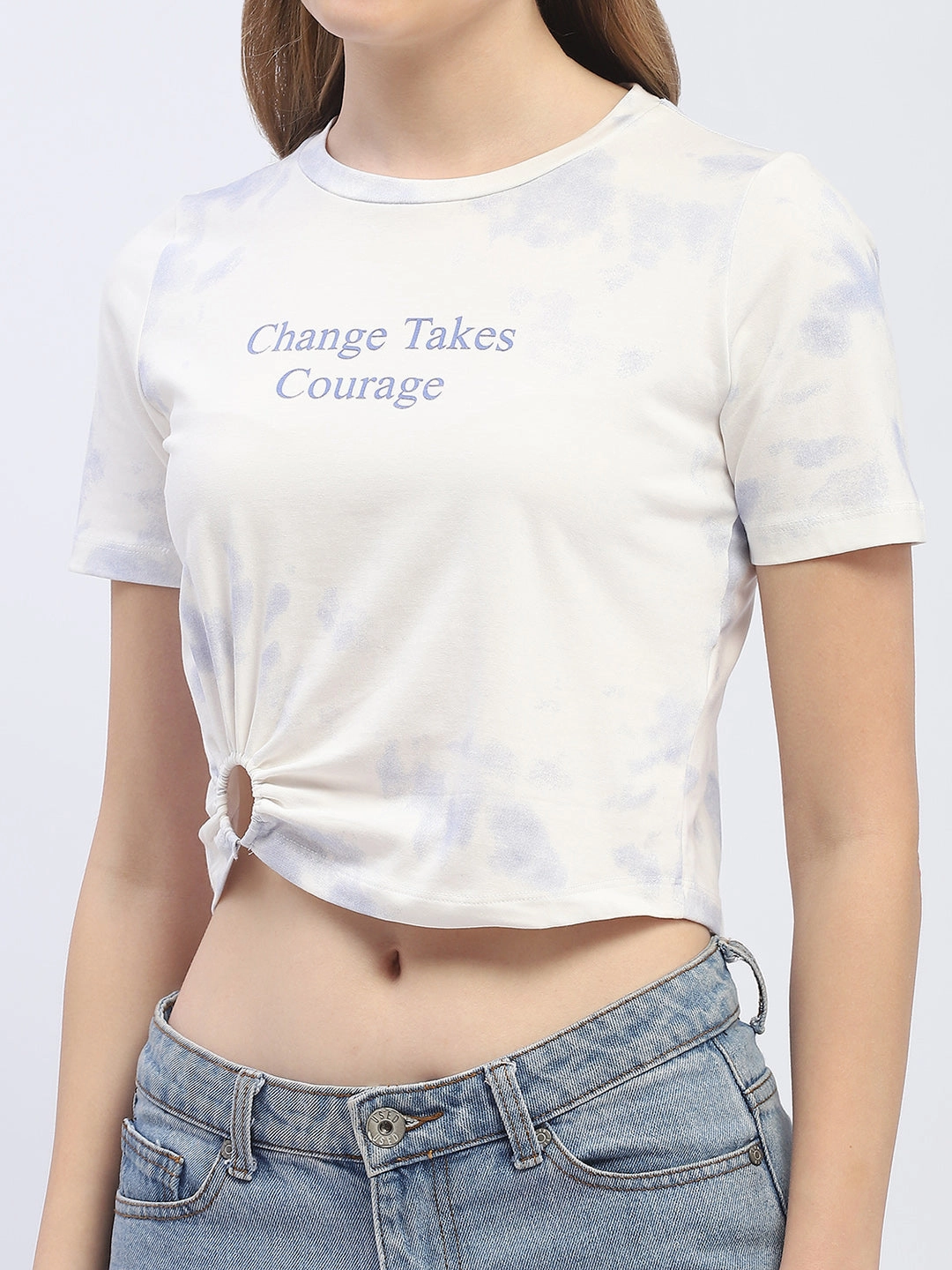 Easy-to-Style Top Fashion Fit Madame Tie-Dye White Crop T-Shirt
