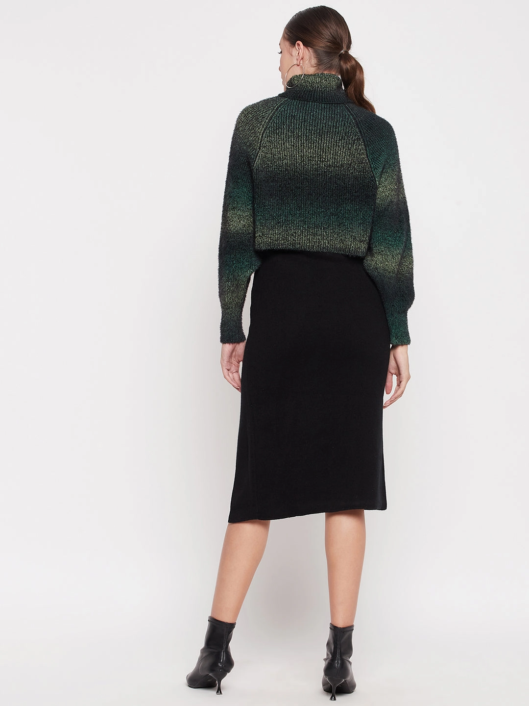 Madame Turtleneck Full Sleeve Gradient Green Sweater Snug Knit Comfort Knitwear
