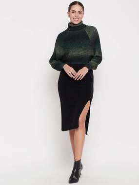 Elastic cuffs Madame Turtleneck Full Sleeve Gradient Green Sweater