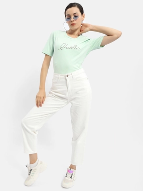 Madame Typography Mint Crew Neck T-Shirt Modern Fit Adult sophistication