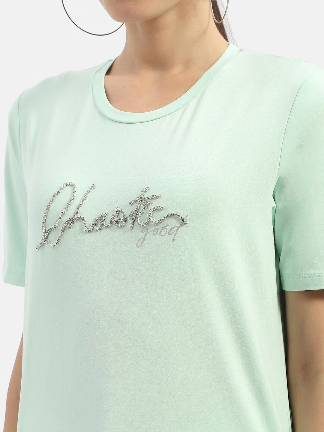 Skin Friendly Blends Madame Typography Mint Crew Neck T-Shirt