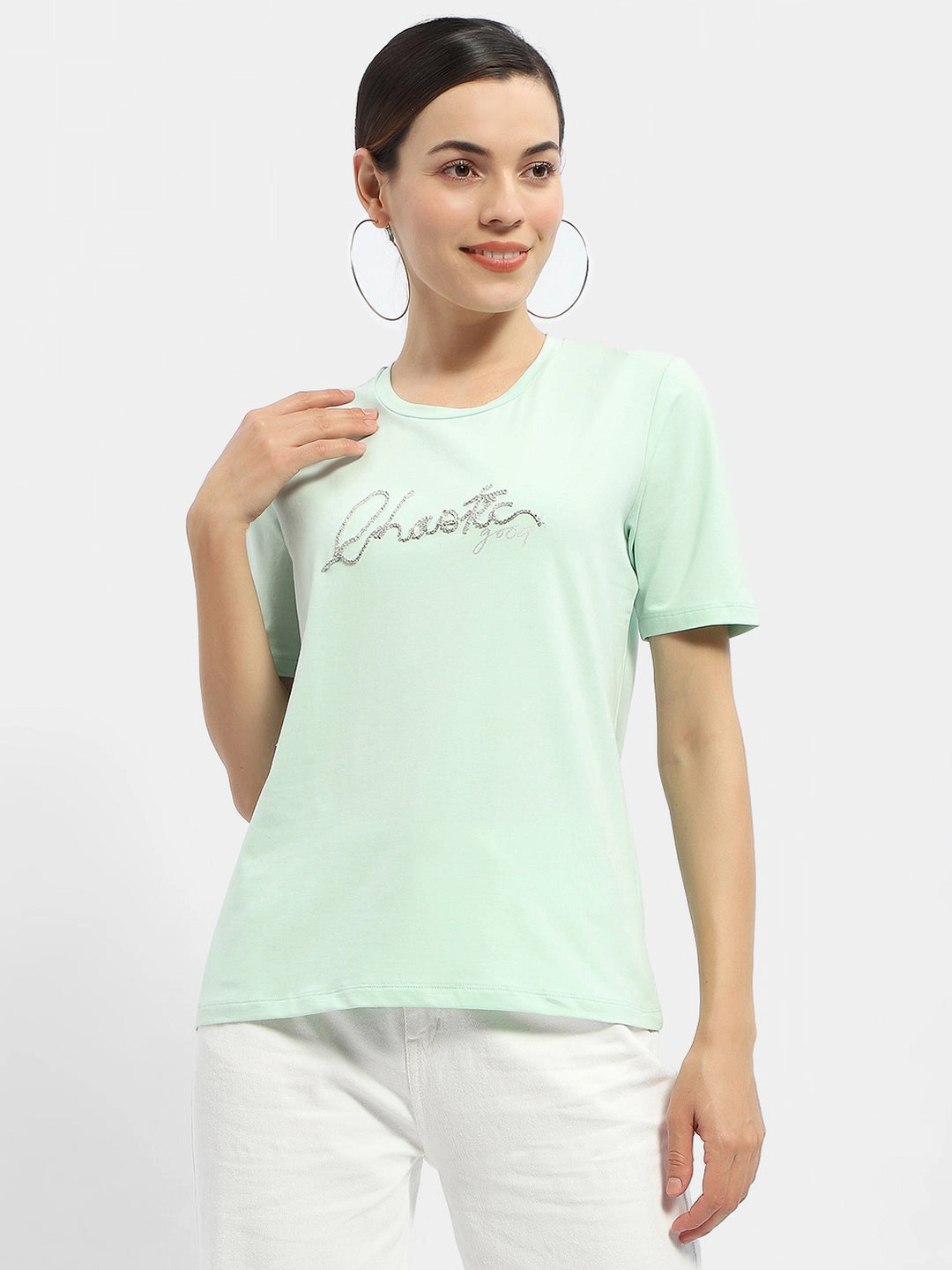 Versatile Fashion Madame Typography Mint Crew Neck T-Shirt