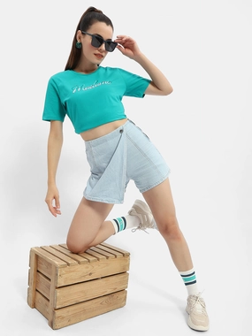 Travel Ready Madame Typography Sea Green Crew Neck T-Shirt