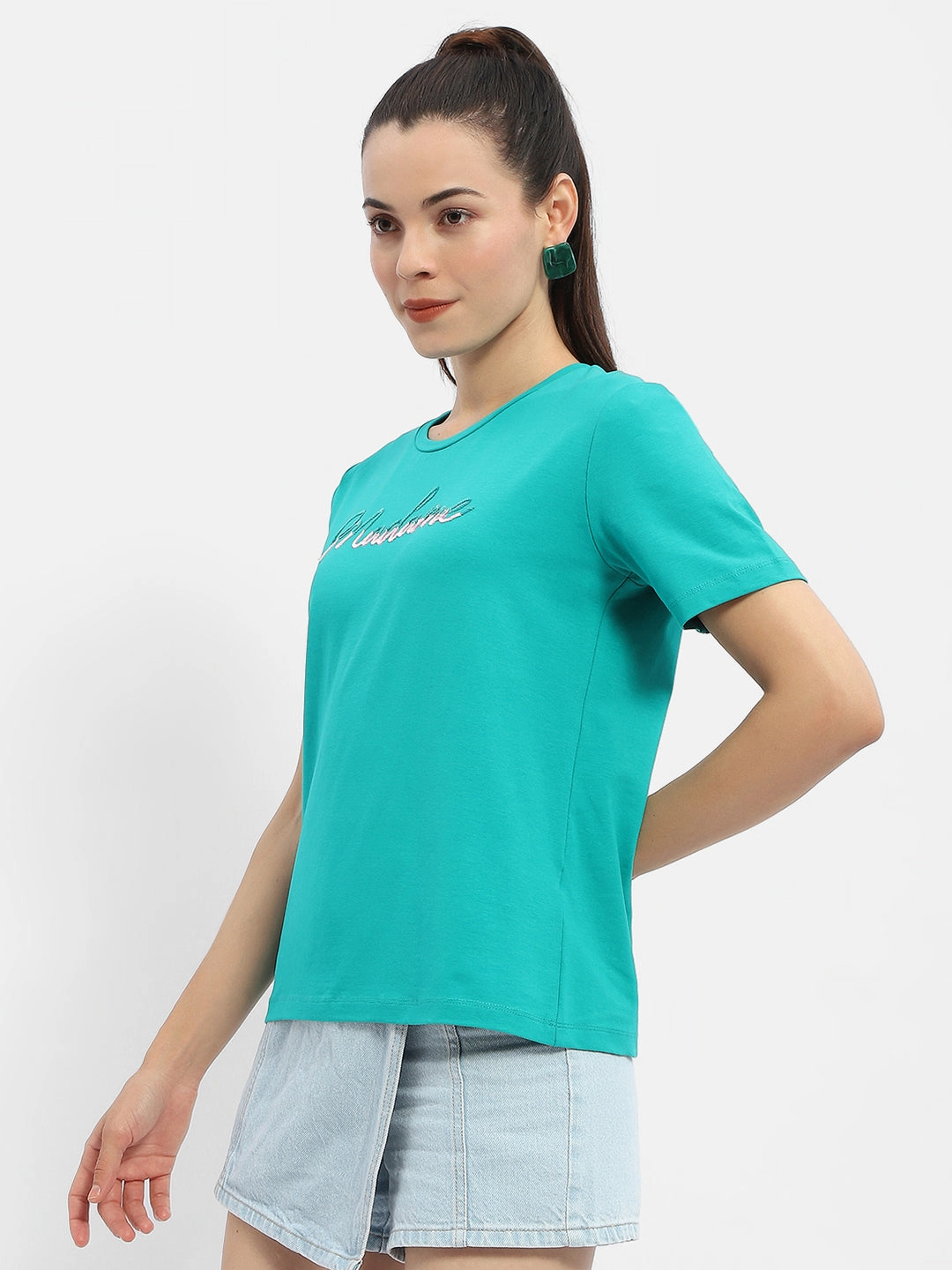 Daily Comfort Style Madame Typography Sea Green Crew Neck T-Shirt