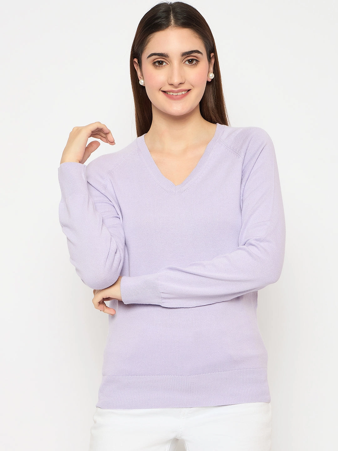 Cozy Knit Design Madame V Neck Skinny Fit Mauve Sweater
