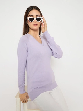 Madame V Neck Skinny Fit Mauve Sweater Effortless Knit