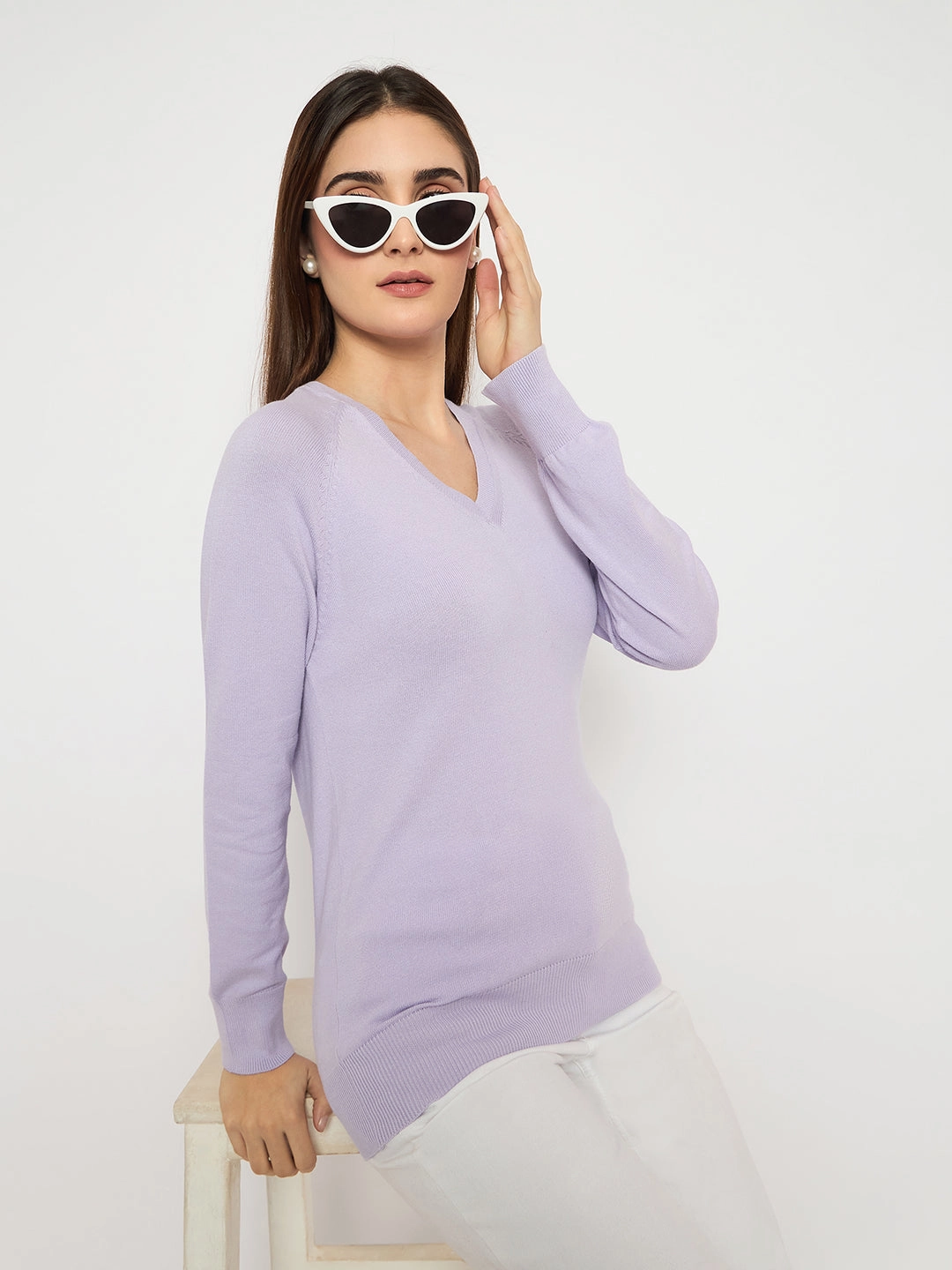 Madame V Neck Skinny Fit Mauve Sweater Effortless Knit