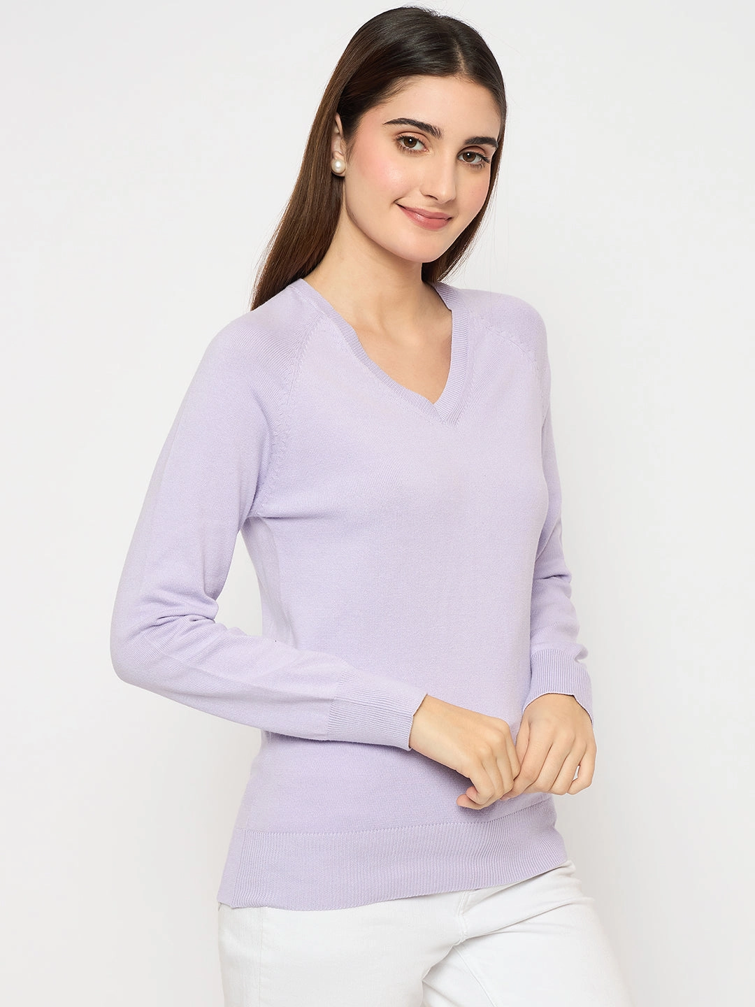 Madame V Neck Skinny Fit Mauve Sweater Comfortable Knit Chilly Weather Wear