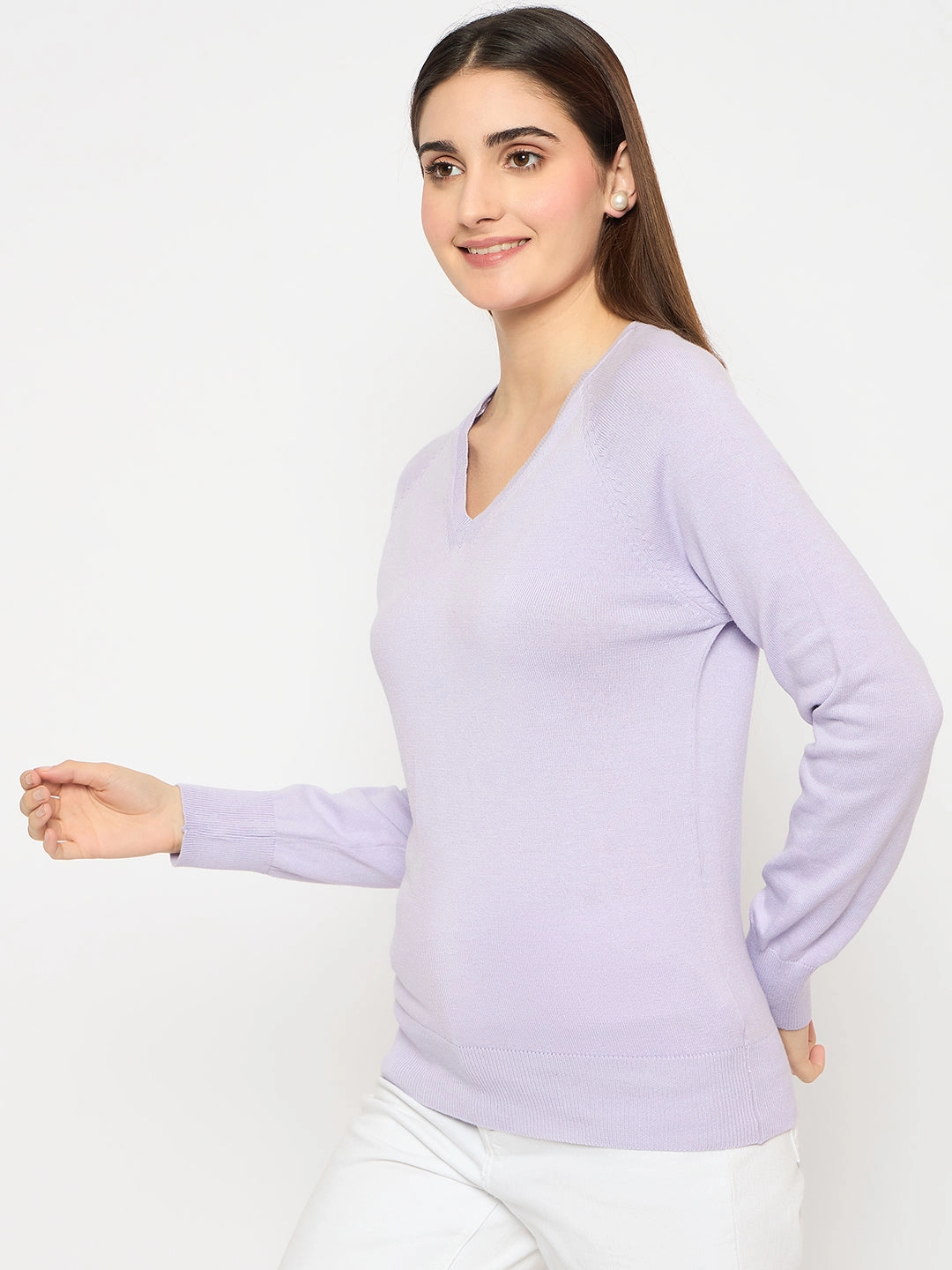 Madame V Neck Skinny Fit Mauve Sweater Abrasion Resistant Edging Cozy Style