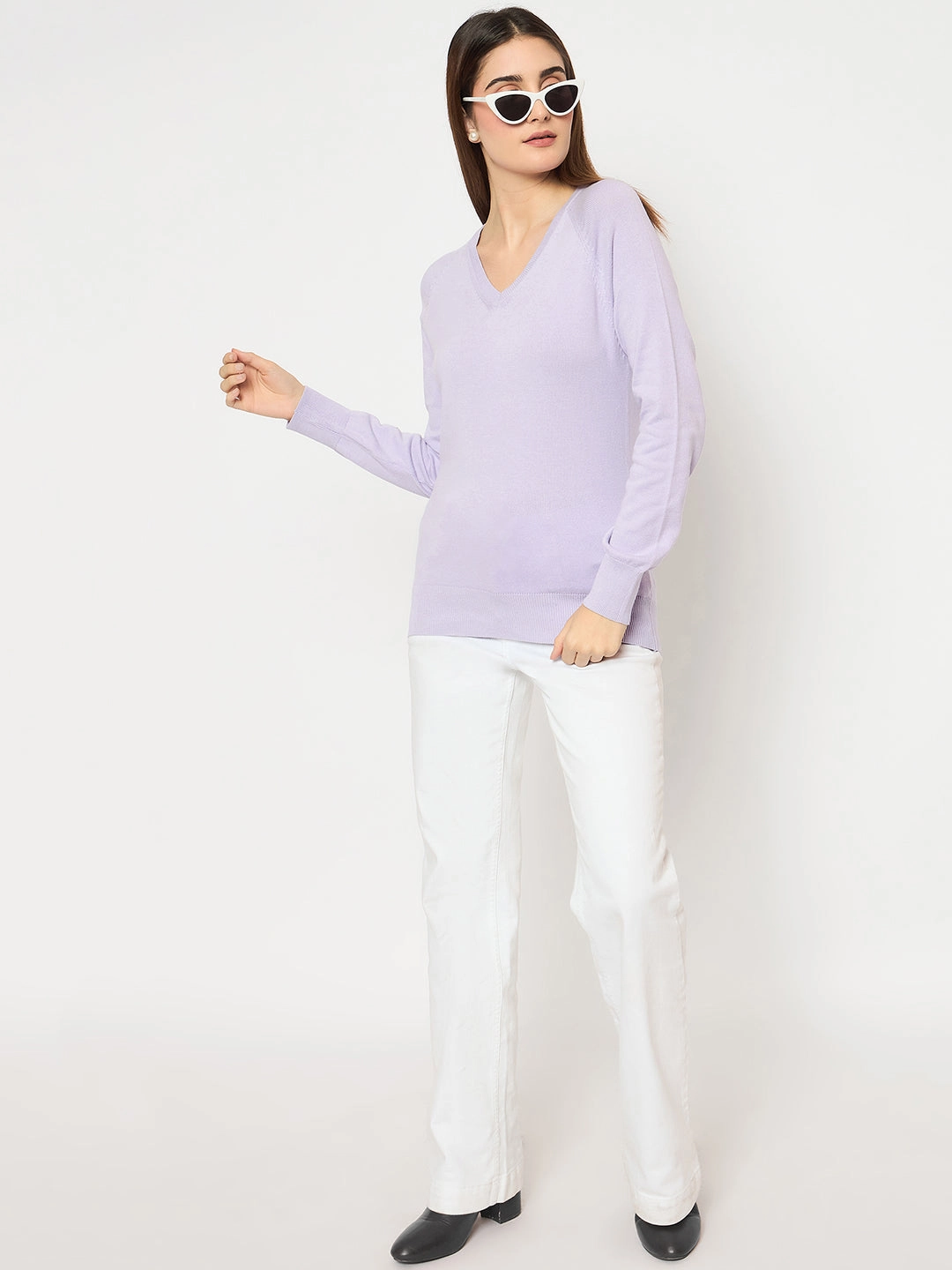 Madame V Neck Skinny Fit Mauve Sweater Functional Design