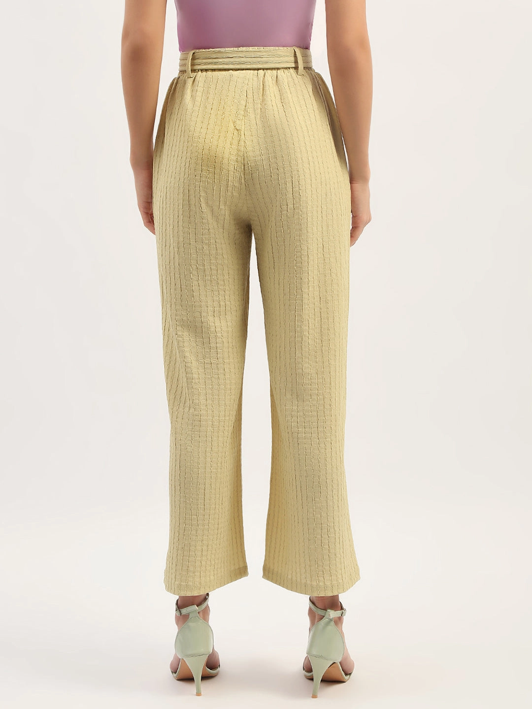 Office Friendly Madame Waist Belted Tapered Fit Dusty Green Trousers