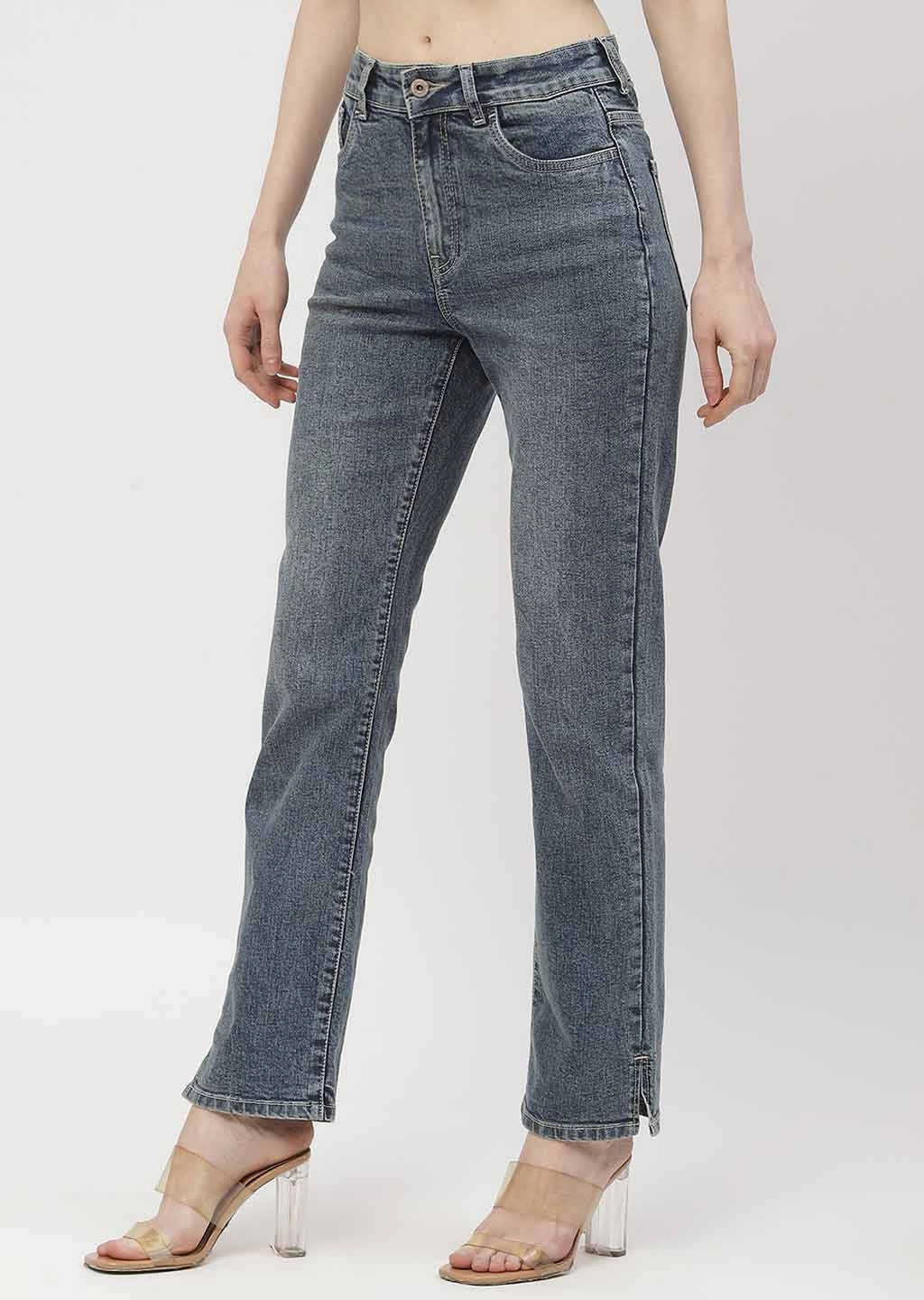No Fuss Style Madame Washed Blue Straight Fit Jeans