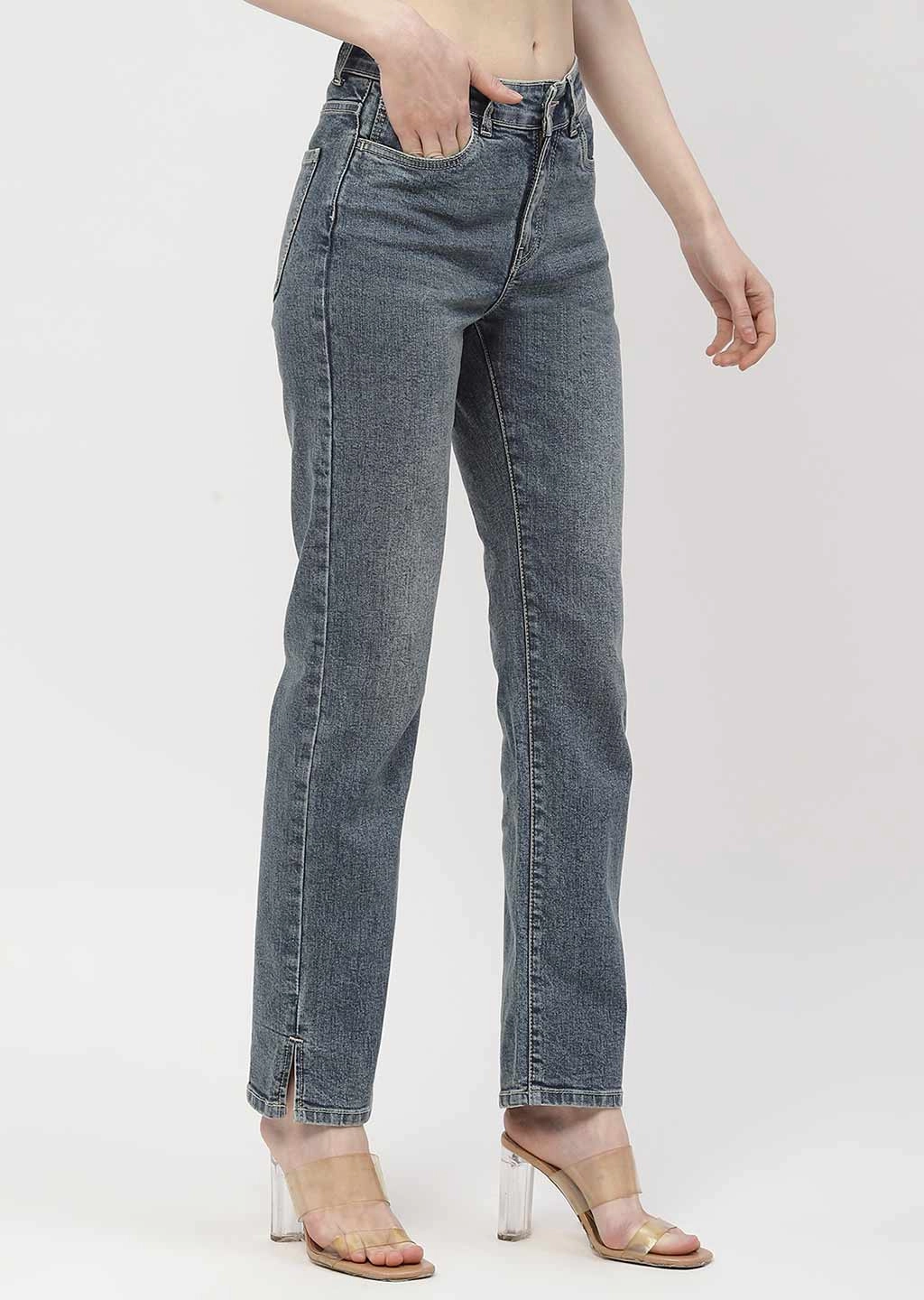 Madame Washed Blue Straight Fit Jeans Everyday Fashion Lover Stretch Classic Wear