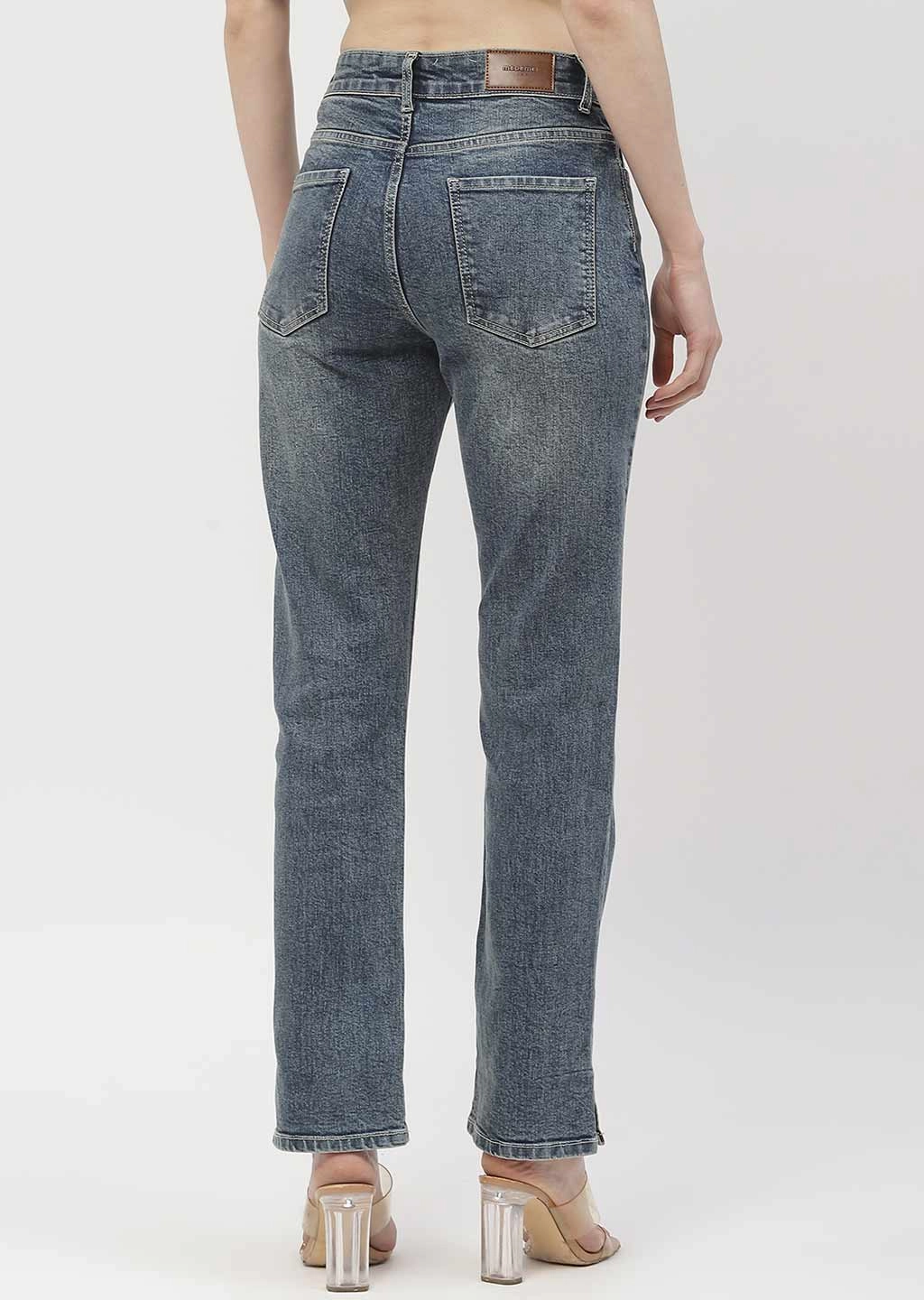 Madame Washed Blue Straight Fit Jeans Mid Rise Fit