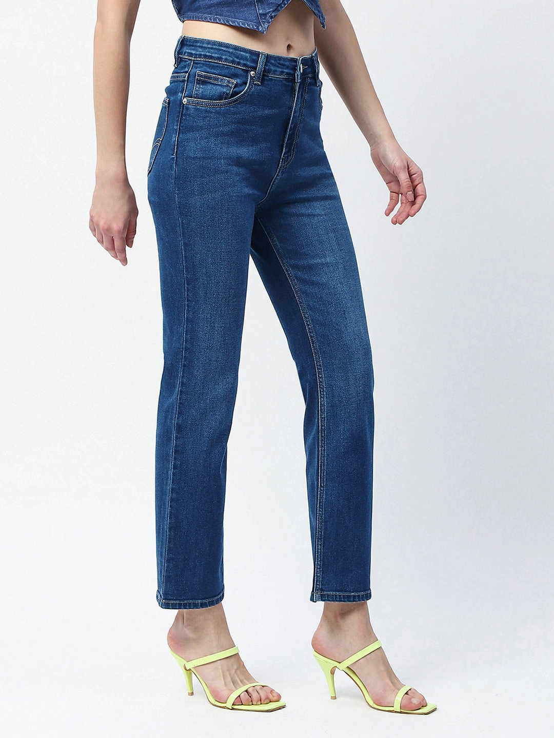 Madame Whiskered Straight Fit Dark Blue Cotton Blend Jeans Effortless casual Vintage Lover Smooth Bold