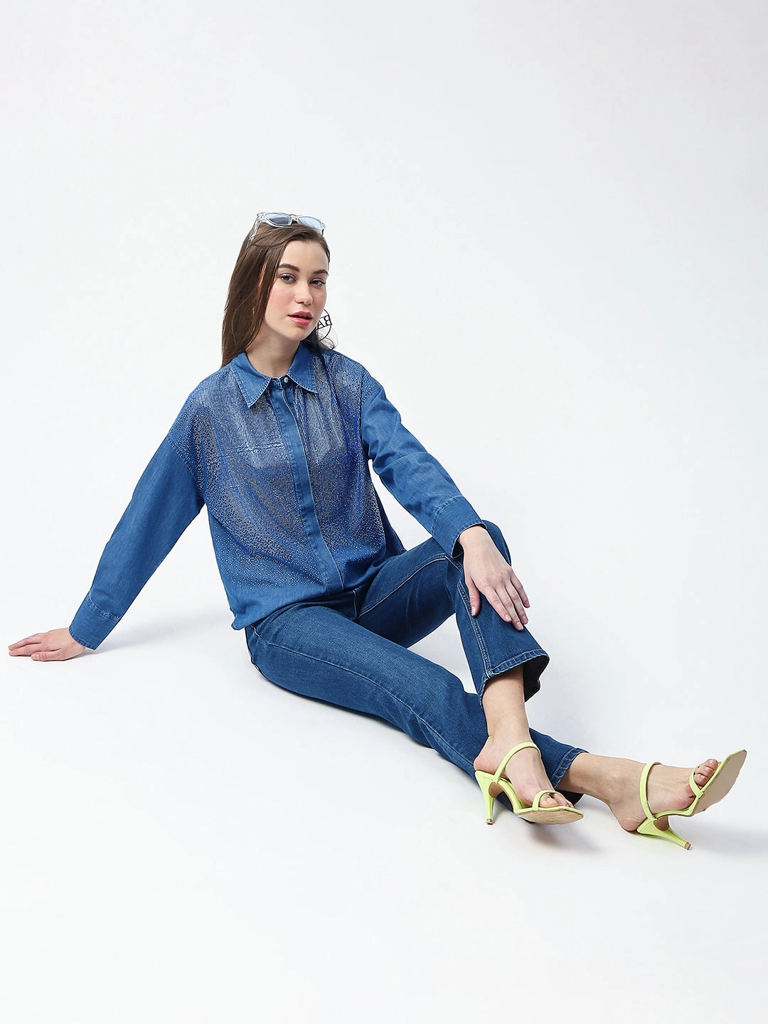 Madame Whiskered Straight Fit Dark Blue Cotton Blend Jeans Day To Day fade resistant color