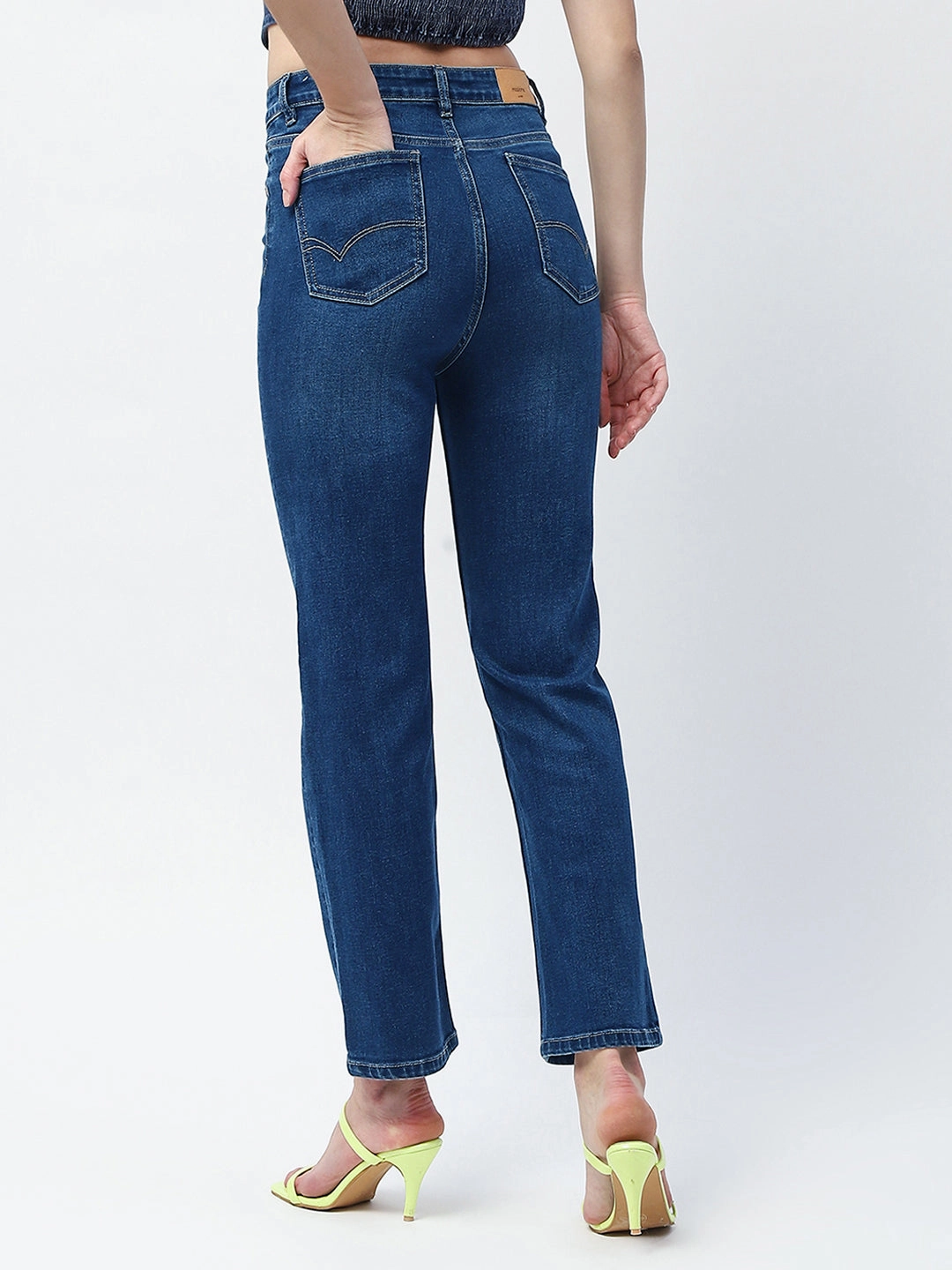 Madame Whiskered Straight Fit Dark Blue Cotton Blend Jeans Date Night Sunny Vibes