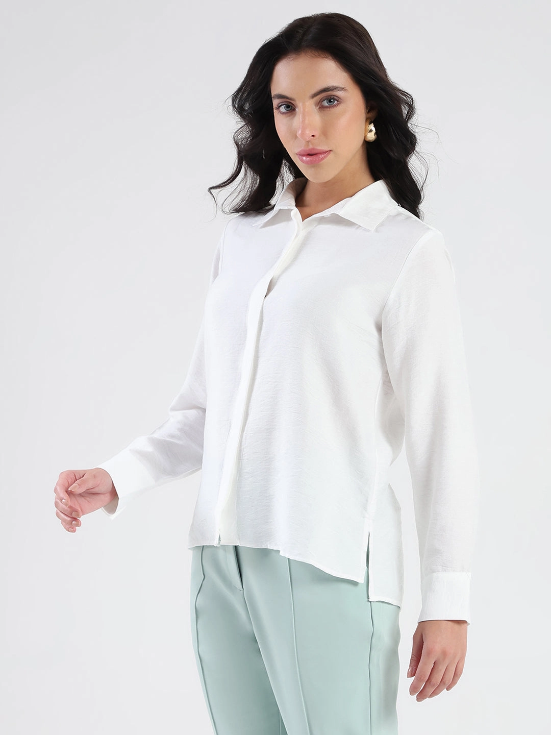 Inner Layer Polo Style Madame White Rayon Blend Shirt
