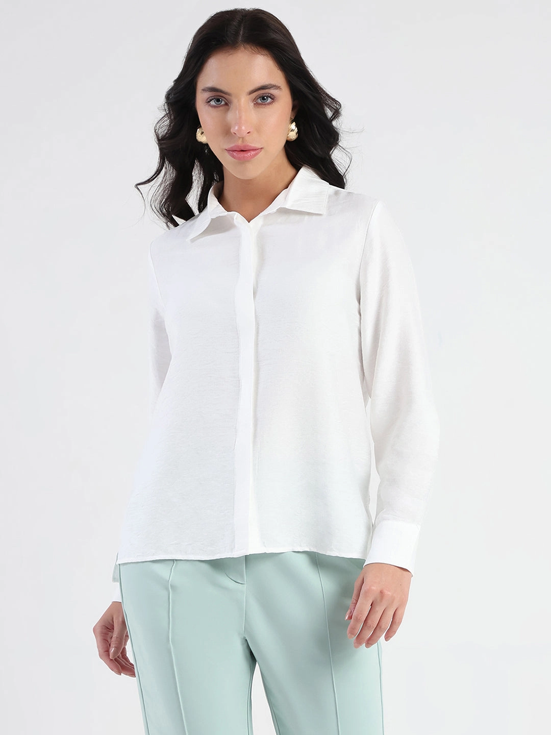 natural fiber Madame White Rayon Blend Shirt