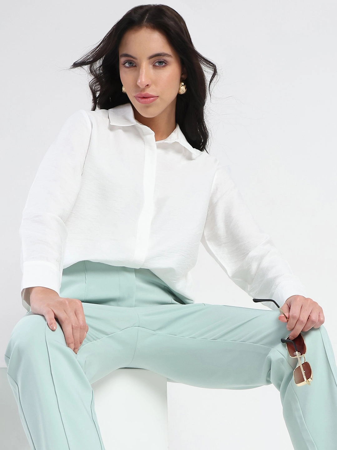 Madame White Rayon Blend Shirt Camouflage Style All-Weather Ready