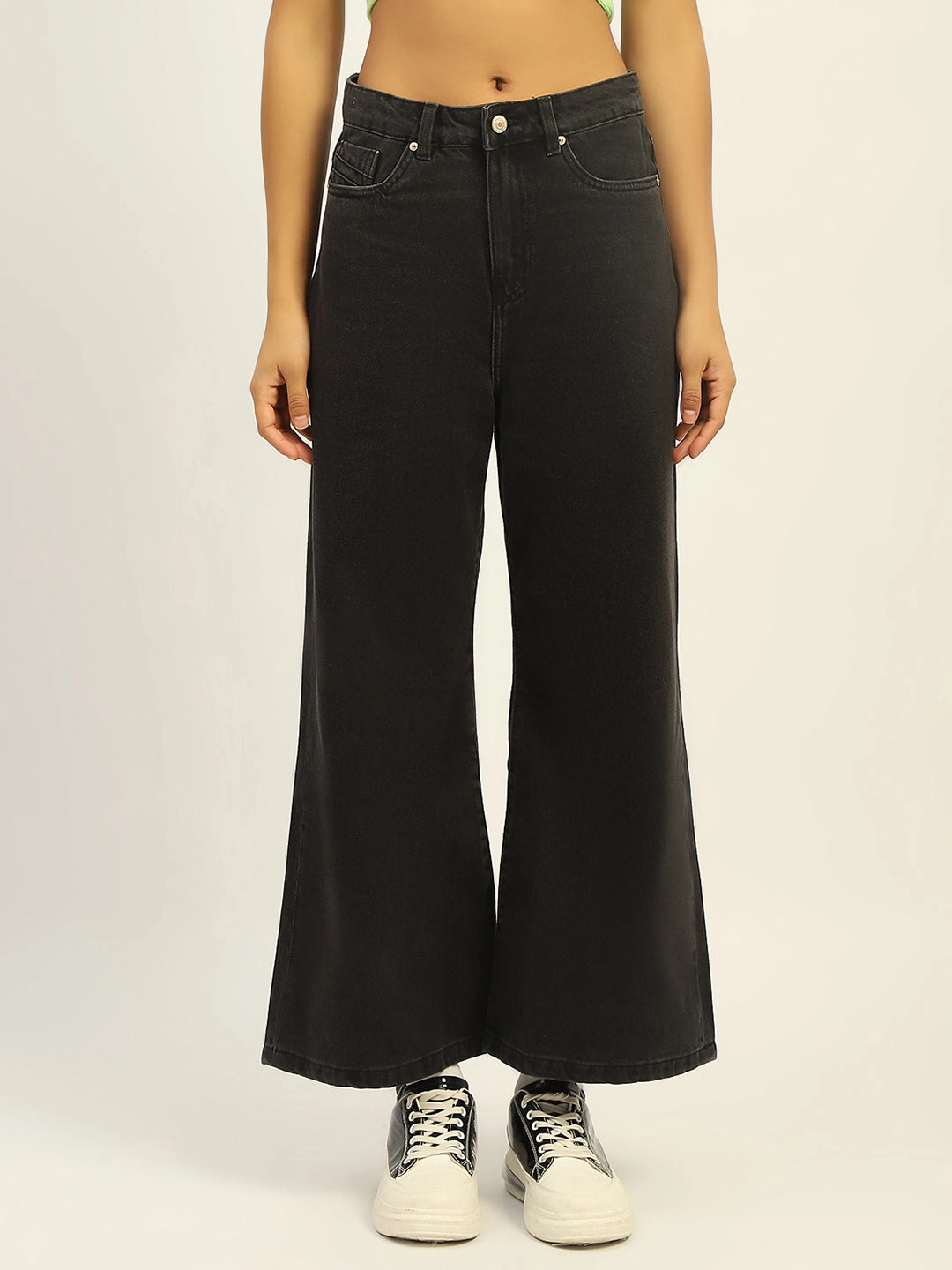 Madame Wide Leg Charcoal Cotton Denim Light Layers