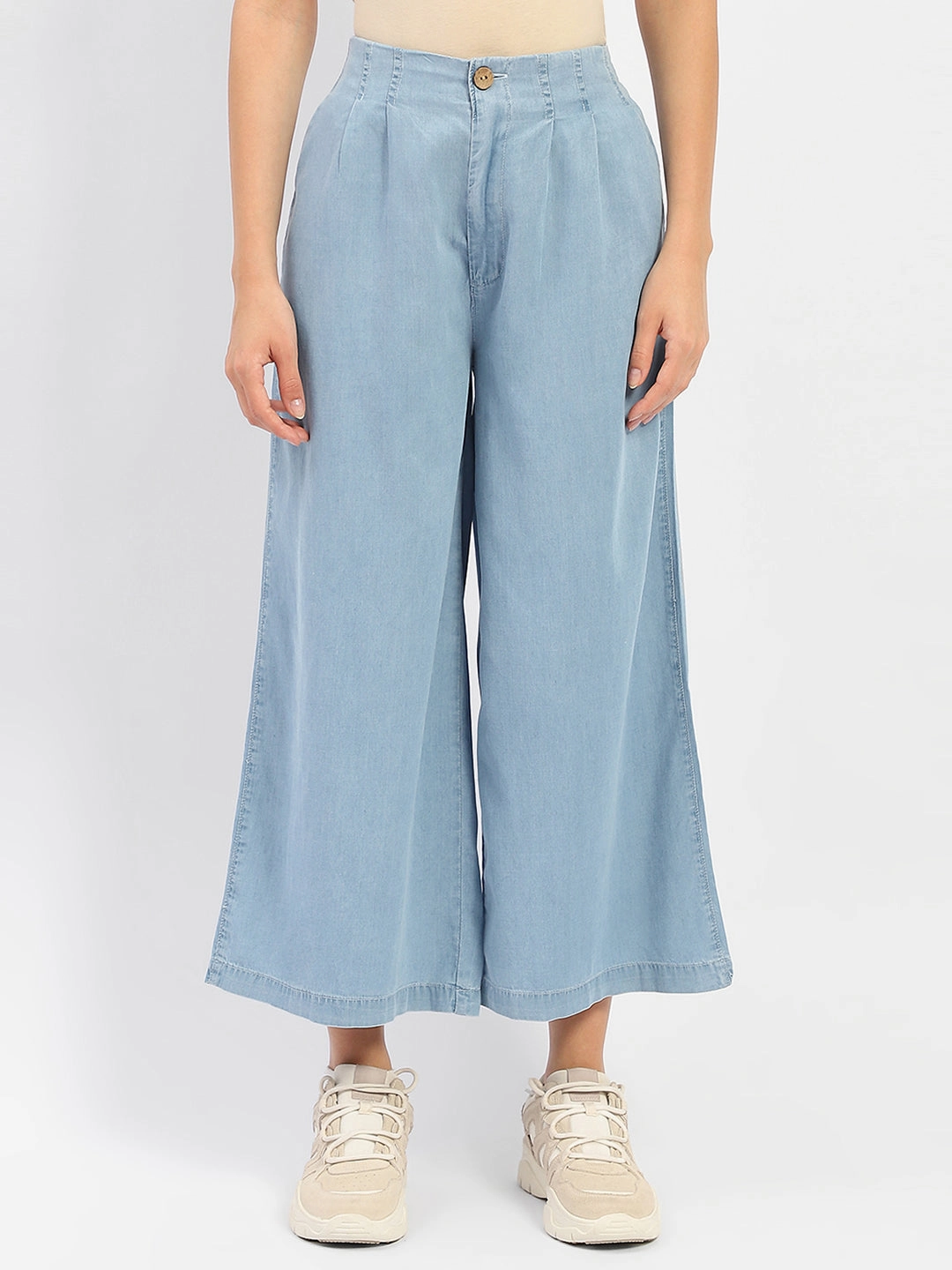 Customizable Hem Options Madame Wide Leg Cropped Light Blue Denim