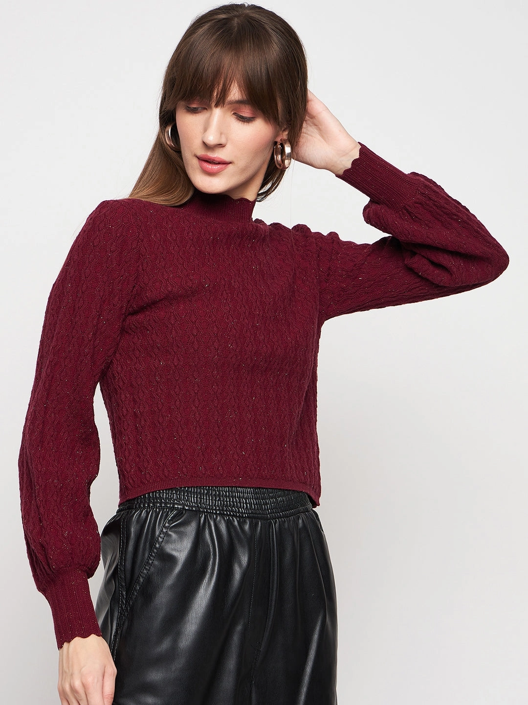 Madame Wine Pull-On Sweater Temperature Regulating Fibers