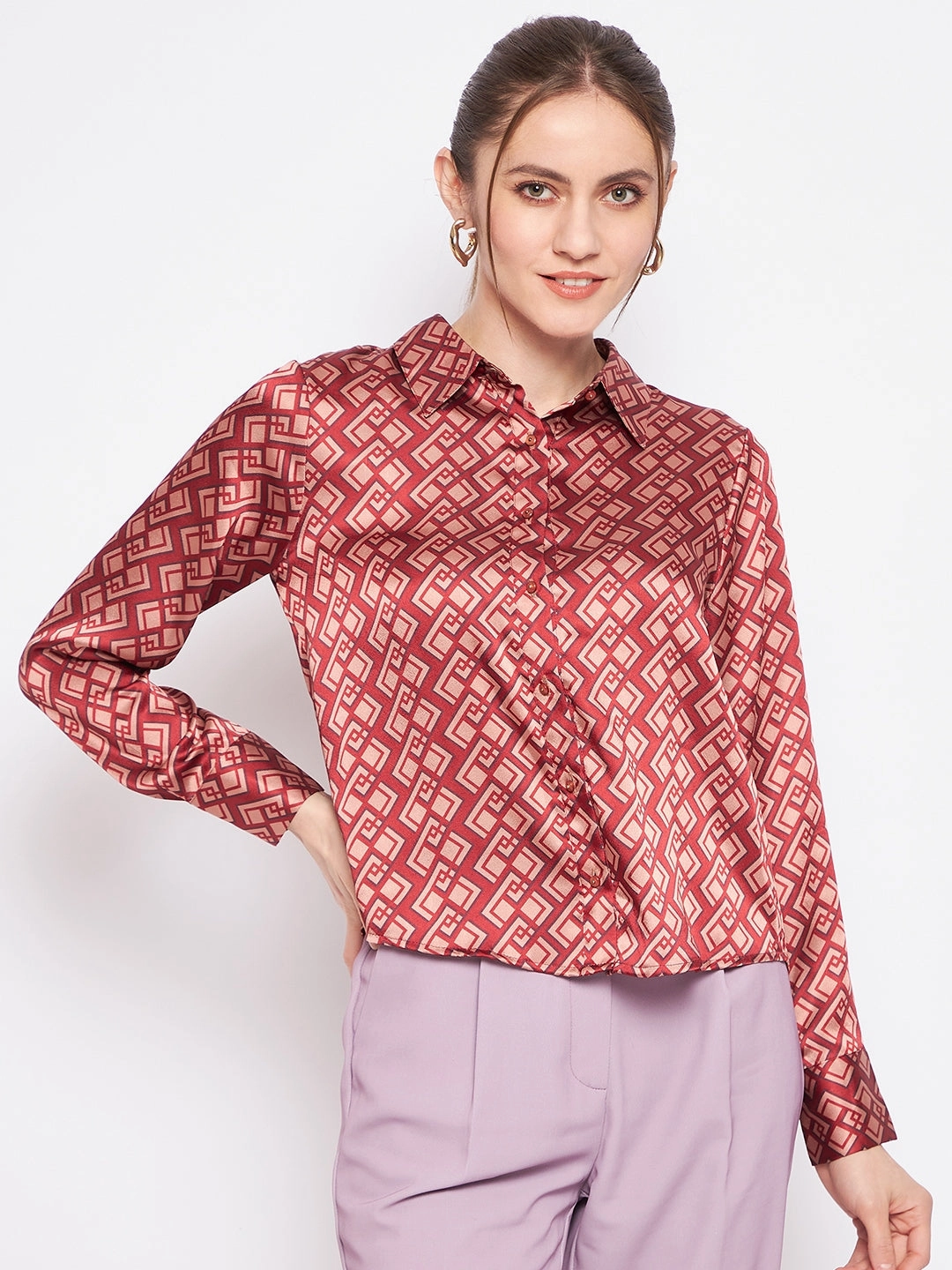 Functional Comfort Soft Feel Madame Women Printed Rosewood Shirt