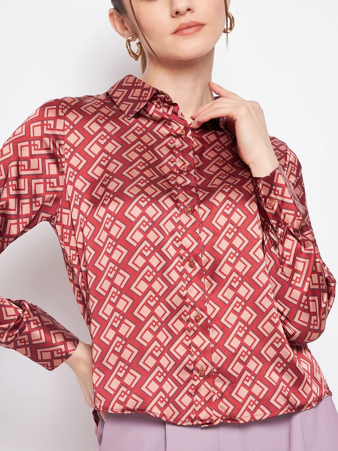 Madame Women Printed Rosewood Shirt Fall Fashion