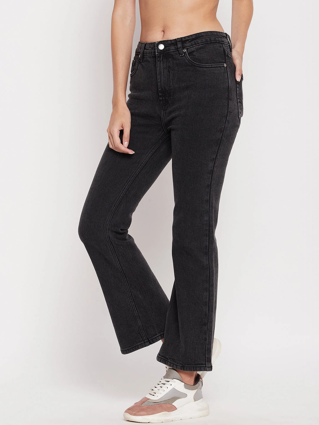 Elegant Party Look Winter Warmth Madame Women Solid Black Jeans