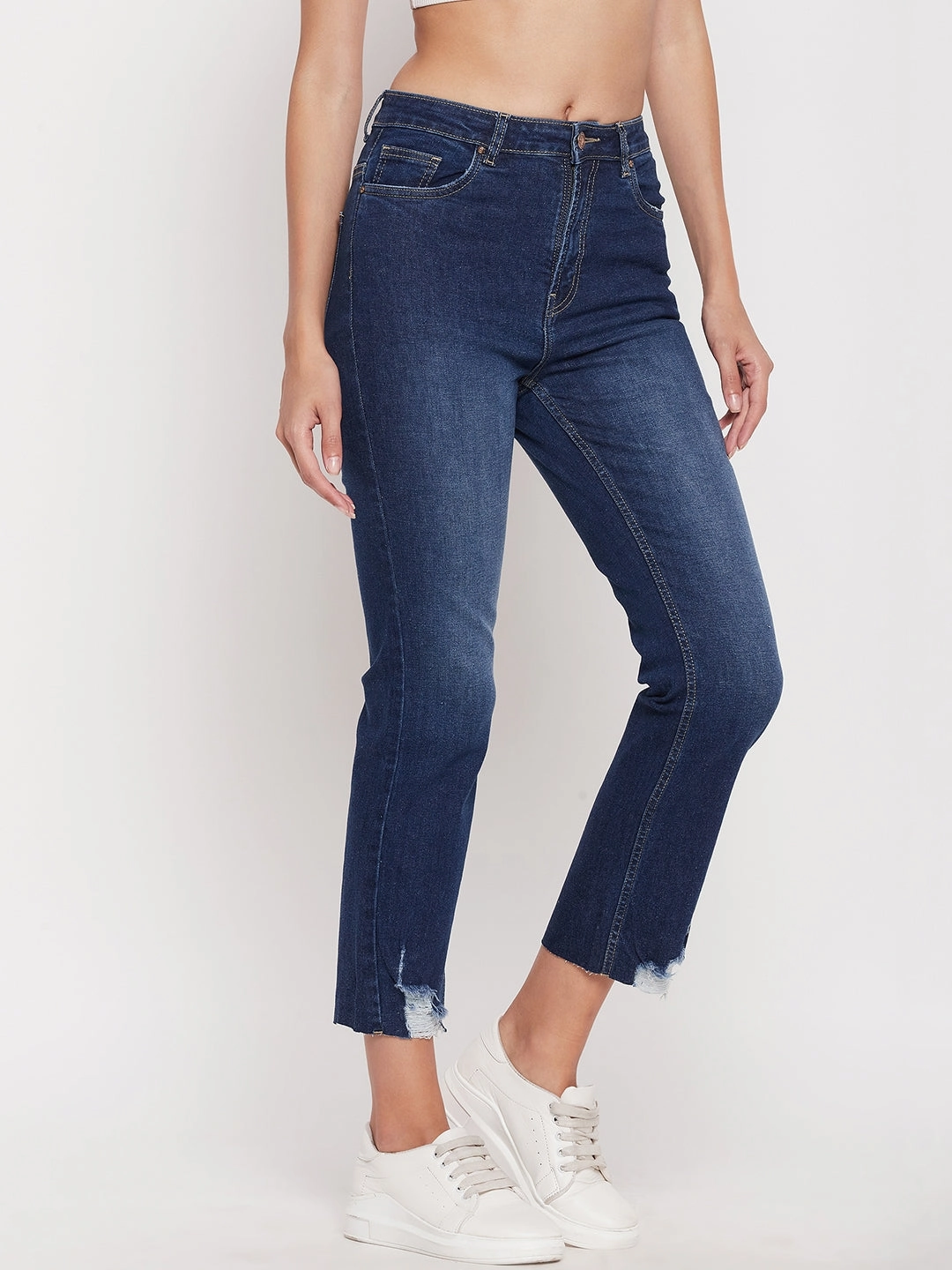 No Fade Look Madame Women Solid Blue Jeans