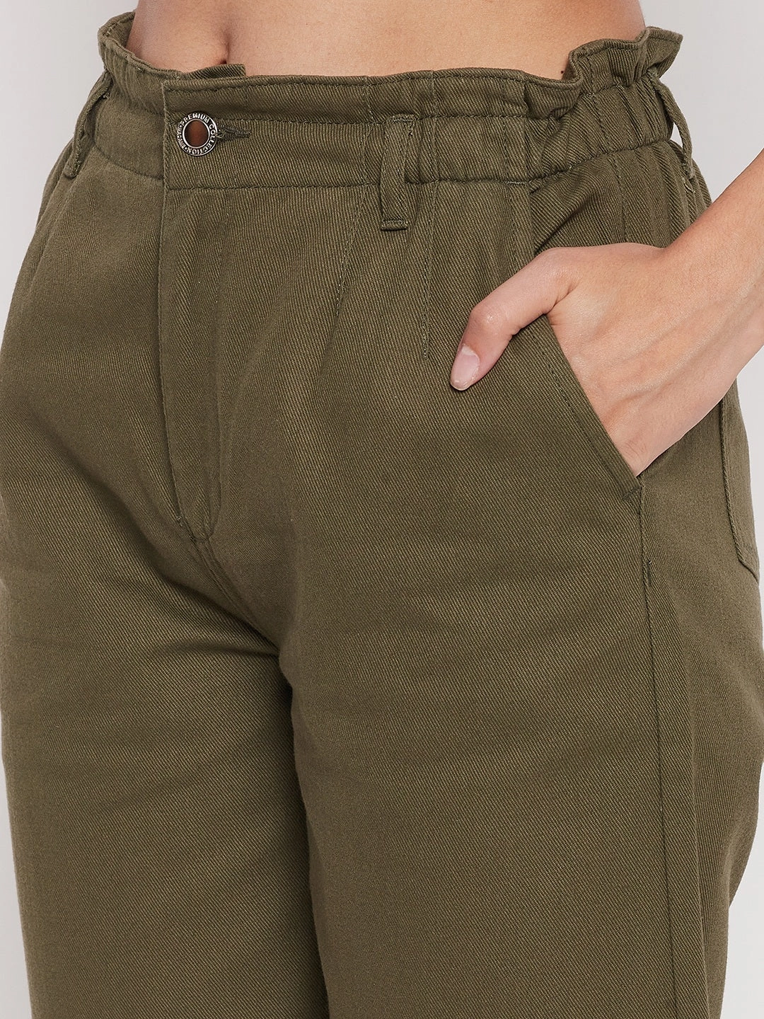 Madame Women Solid Olive Trouser Breath Flex Performance Fit