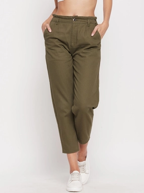 Body Aligned Madame Women Solid Olive Trouser