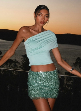 Anti Static Lining Made For You Low Rise Sequin Mini Skirt - Mint