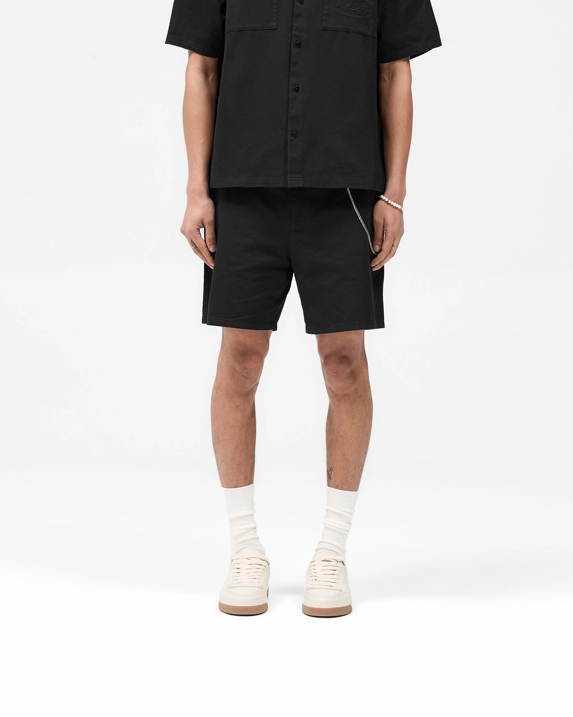 Wide Leg Silhouette Cotton Tailored Short - Jet Black
