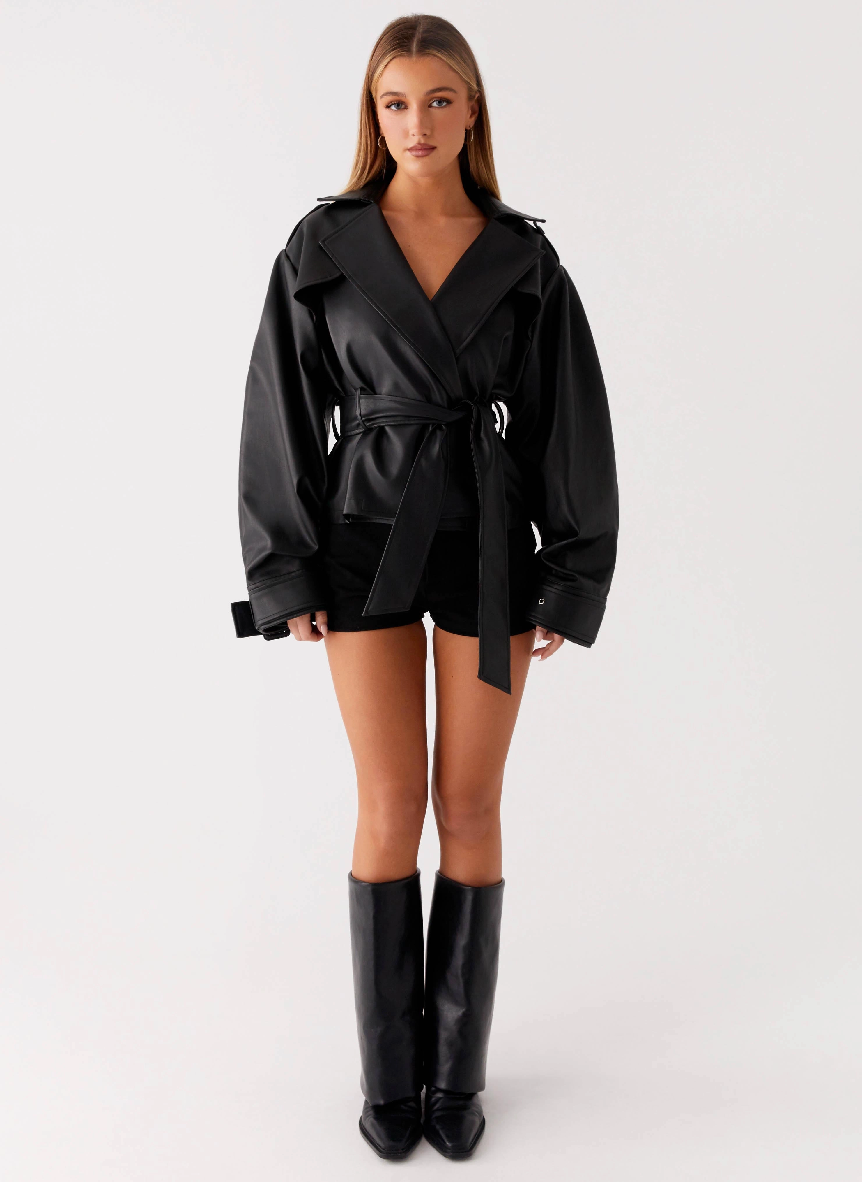 Windproof Material Midtown Leather Trench - Black