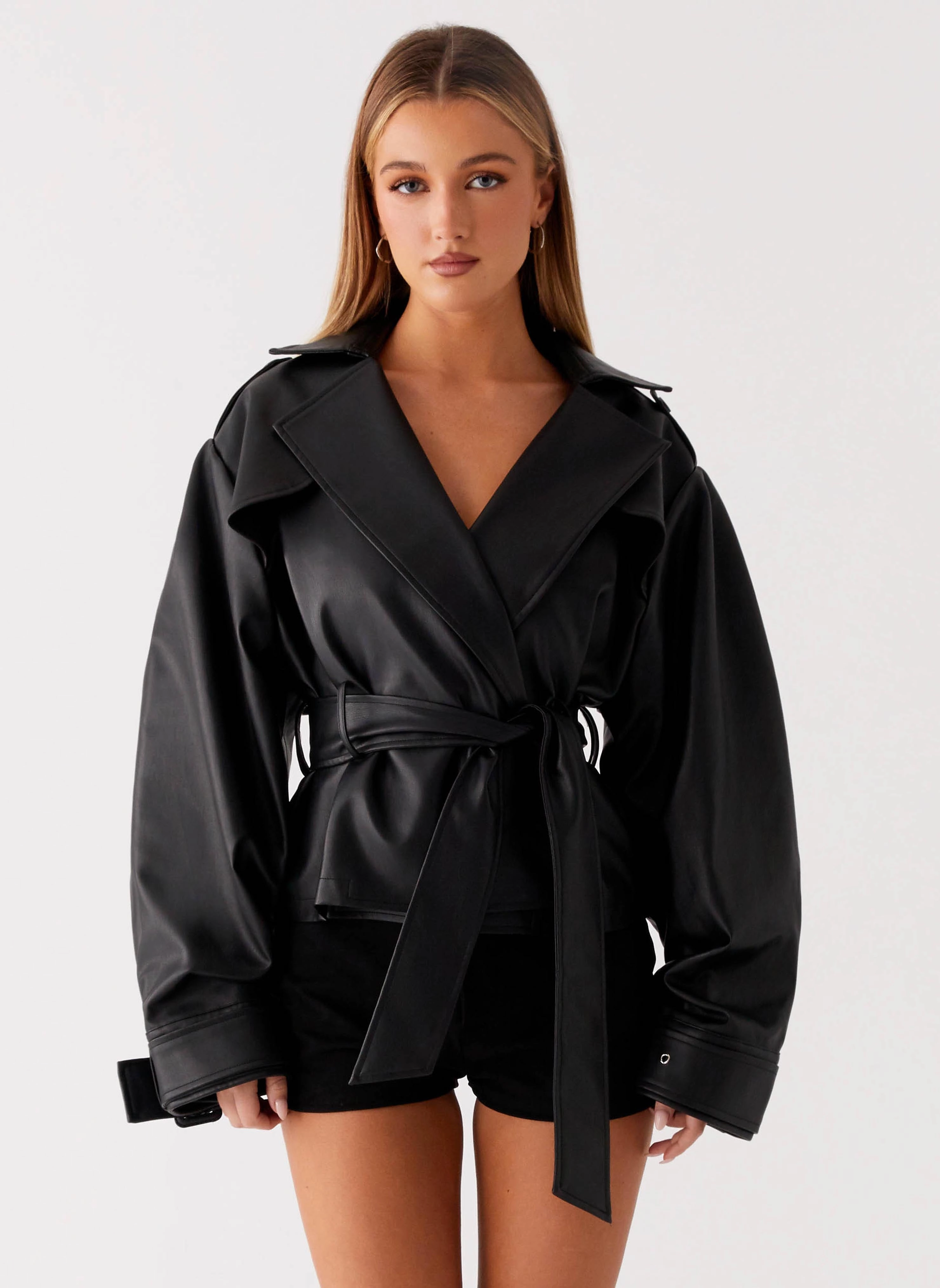 Midtown Leather Trench - Black Moisture Wicking Inner Layer